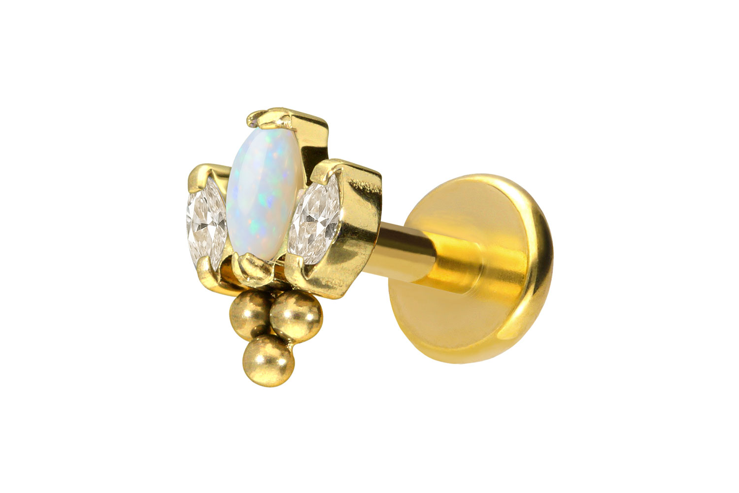 Titan Labret Piercing mit Push Fit LOTUSBLÜTE + 3 KUGELN